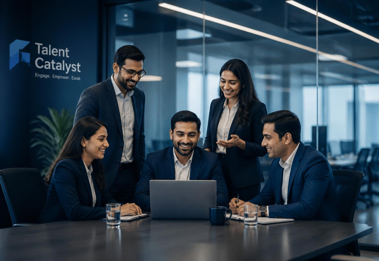 Professionals collaborating in a modern Indian office